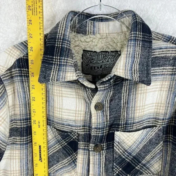 Brooklyn Cloth Mens S Heavy Flannel Sherpa Lined Shacket Windowpane Plaid Jacket - Picture 10 of 16